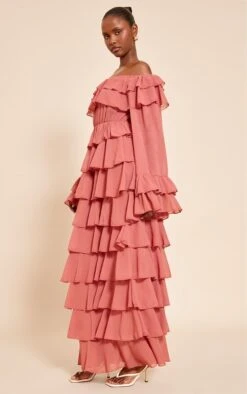 Blush Chiffon Bardot Extreme Frill Maxi Dress -Pretty Little Thing Shop 69410da0d1c8aa21878e01380b7a5d9e9eecbb03 CNO1505 3 blush chiffon bardot extreme frill maxi dress