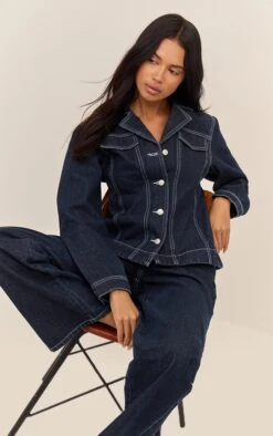 Prettylittlething Raw Indigo Cinched Waist Denim Blazer