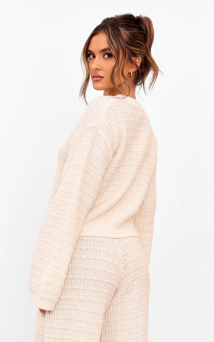 Prettylittlething Cream Boucle Knit Button Up Cardigan 2 Prettylittlething Cream Boucle Knit Button Up Cardigan - Image 2
