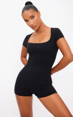 Prettylittlething Black Square Neck Snatched Sculpt Unitard