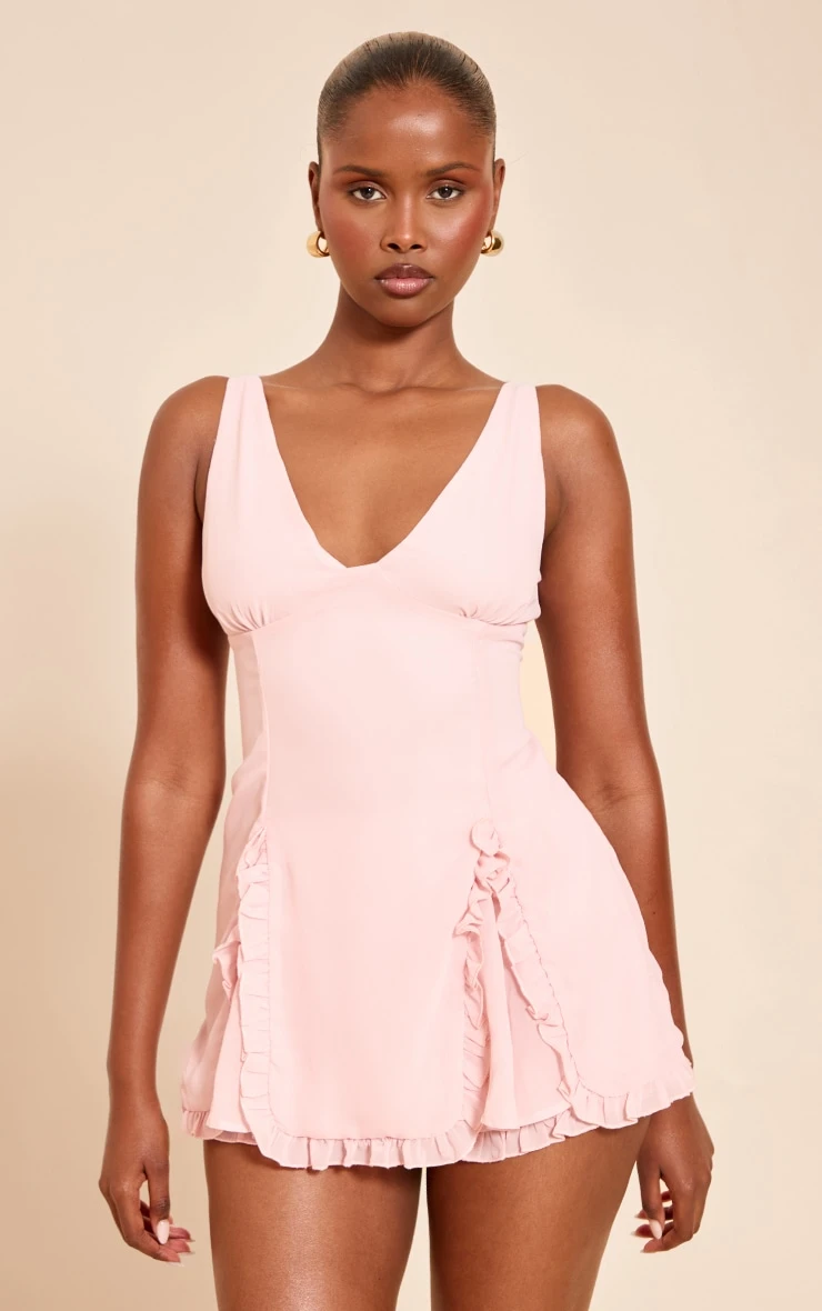 Pink Chiffon Frill Detail Romper 1 Pink Chiffon Frill Detail Romper
