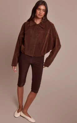 Chocolate Faux Suede Covered Placket Bomber Jacket -Pretty Little Thing Shop 6aa65b1325a495c6cdb0be0f7065b068d8eab4e1 CNN9958 3 chocolate faux suede covered placket bomber jacket