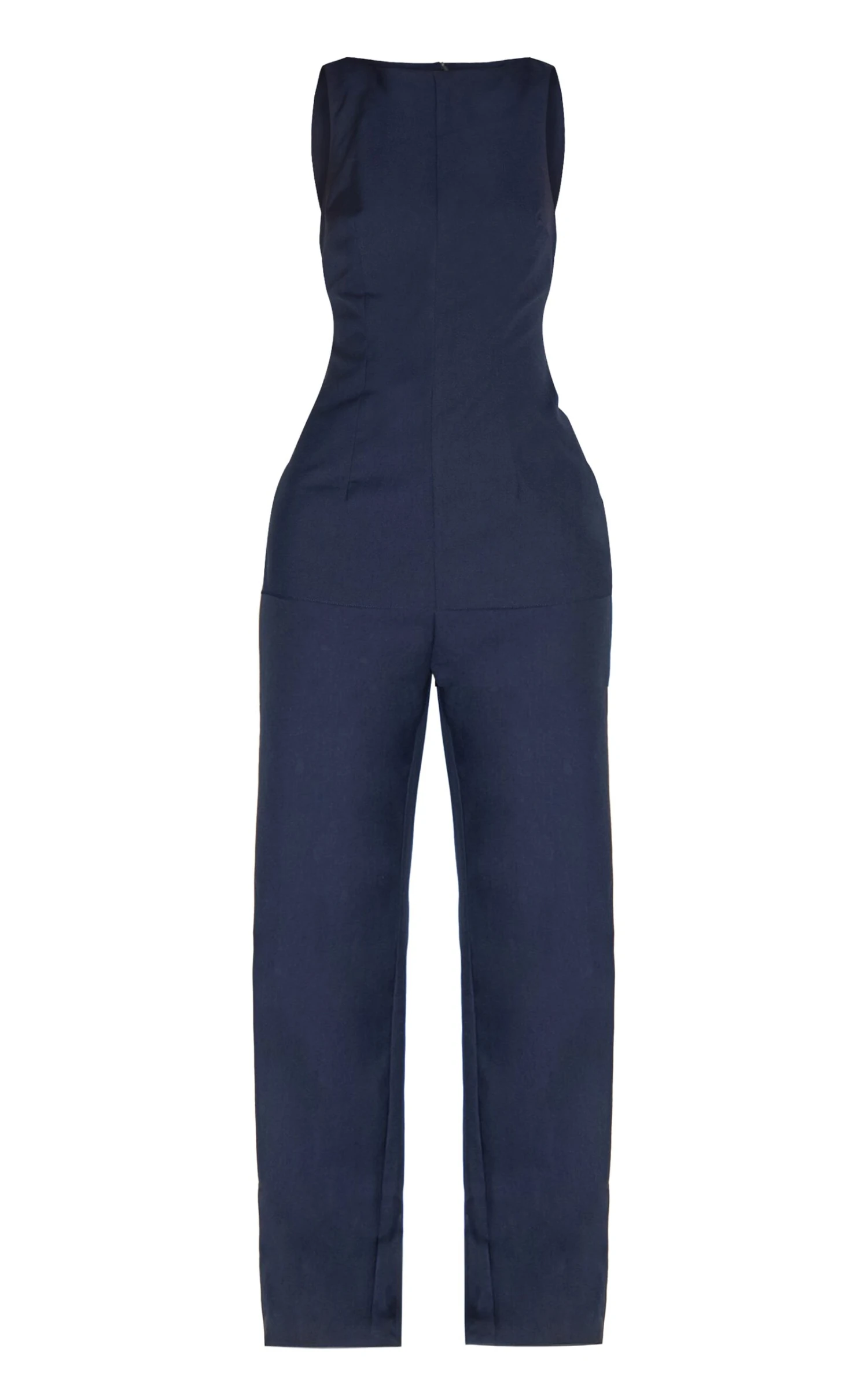 Prettylittlething Indigo Blue Tailored Woven Boat Neck Longline Jumpsuit - Image 5