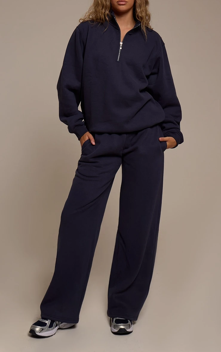 Navy Cotton Fleece Straight Leg Sweatpants 2 Navy Cotton Fleece Straight Leg Sweatpants - Image 2