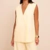 Prettylittlething Butter Yellow Woven Collarless Oversized Shoulder Pad Vest