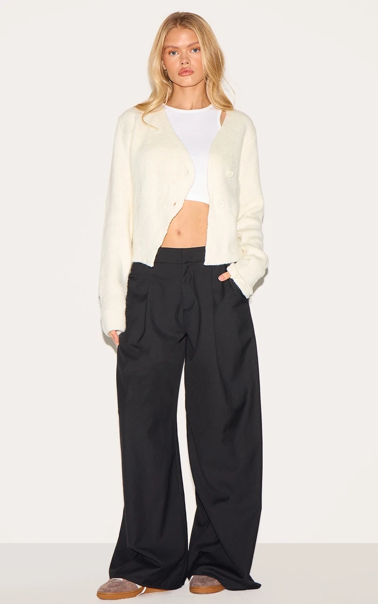 Prettylittlething Cream Knit Asymmetric Button Cardigan 3 Prettylittlething Cream Knit Asymmetric Button Cardigan - Image 3