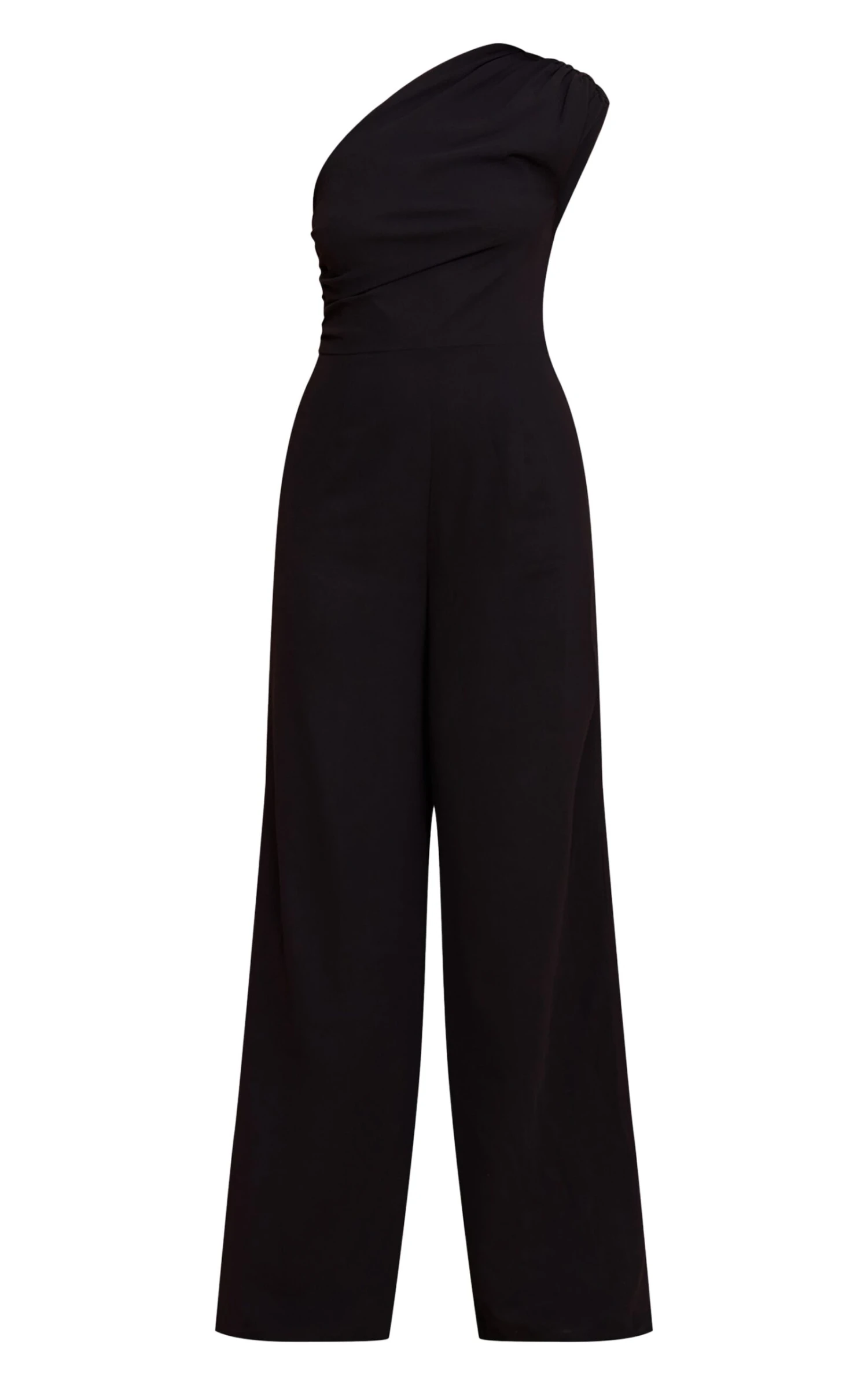 Prettylittlething Black Chiffon One Shoulder Ruched Jumpsuit 5 Prettylittlething Black Chiffon One Shoulder Ruched Jumpsuit - Image 5