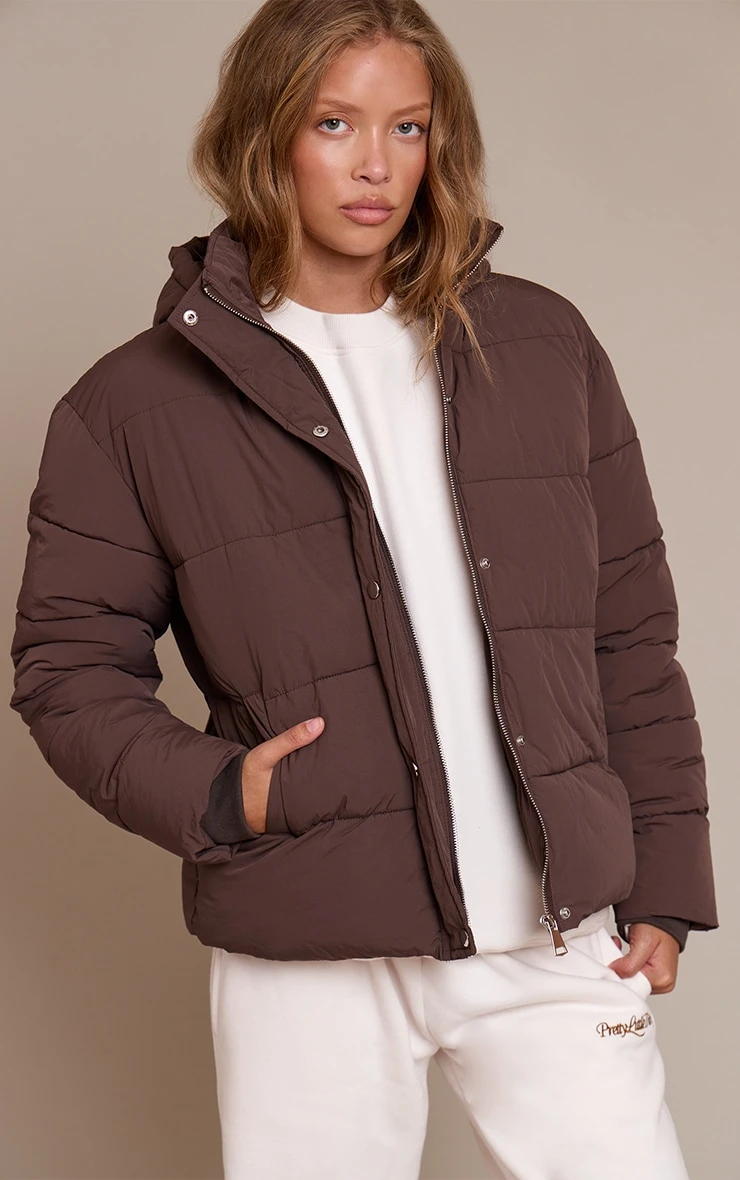 Chocolate Hooded Puffer Jacket 1 Chocolate Hooded Puffer Jacket