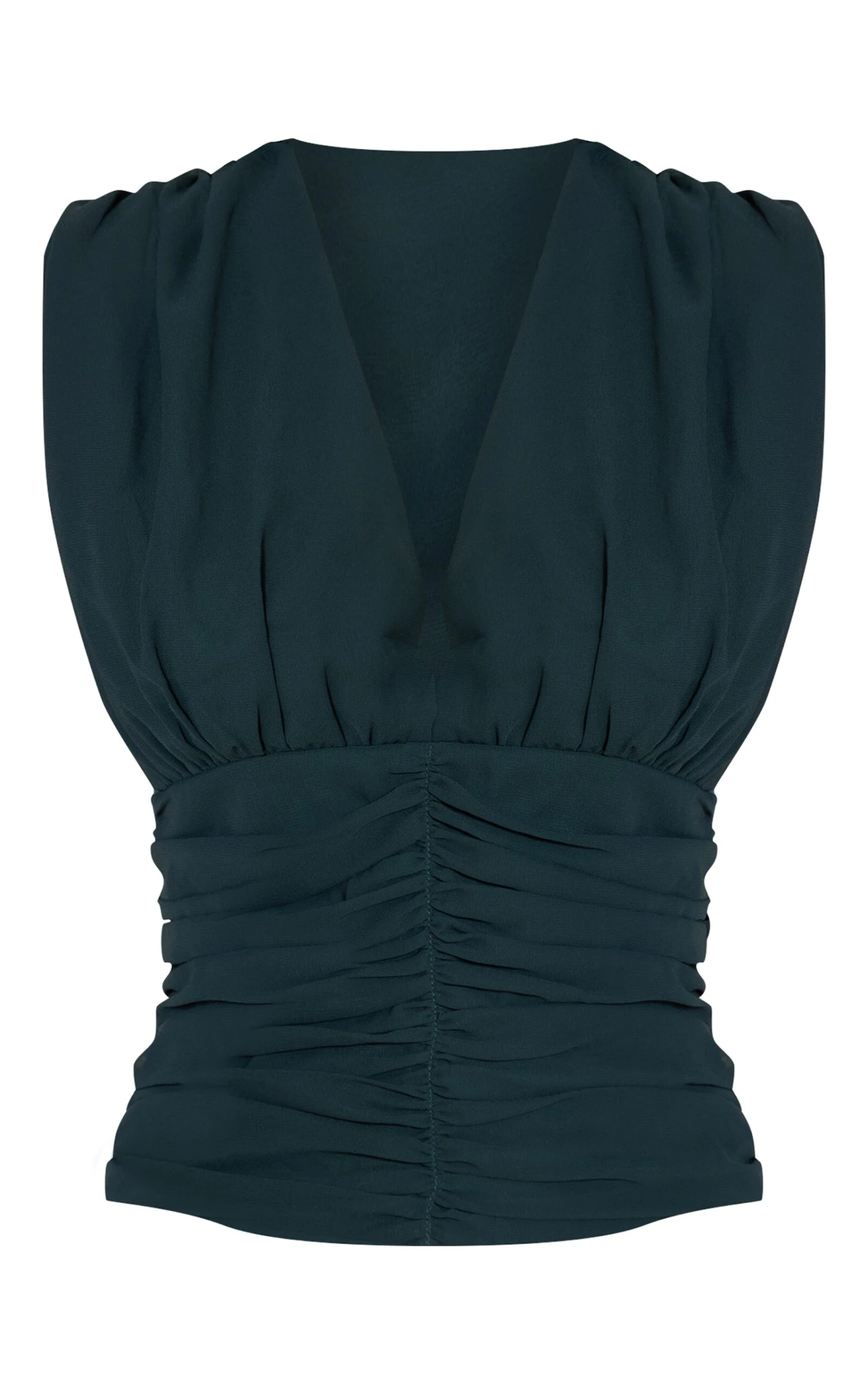 Emerald Green Chiffon Plunge Ruched Bodice Top 5 Emerald Green Chiffon Plunge Ruched Bodice Top - Image 5