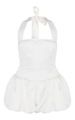 Prettylittlething White Satin Halter Neck Puffball Romper -Pretty Little Thing Shop 6bcd5c6e0095dd3e7dfcd54a8a22a07641b82d63 CNL9240 5 white satin halter neck puffball playsuit