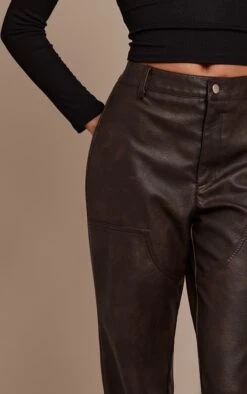 Prettylittlething Dark Chocolate Faux Leather Seam Detail Pants -Pretty Little Thing Shop 6bebf011359921150c85ce65f6902b1744c486ae CNO4335 4 dark chocolate faux leather seam detail trousers