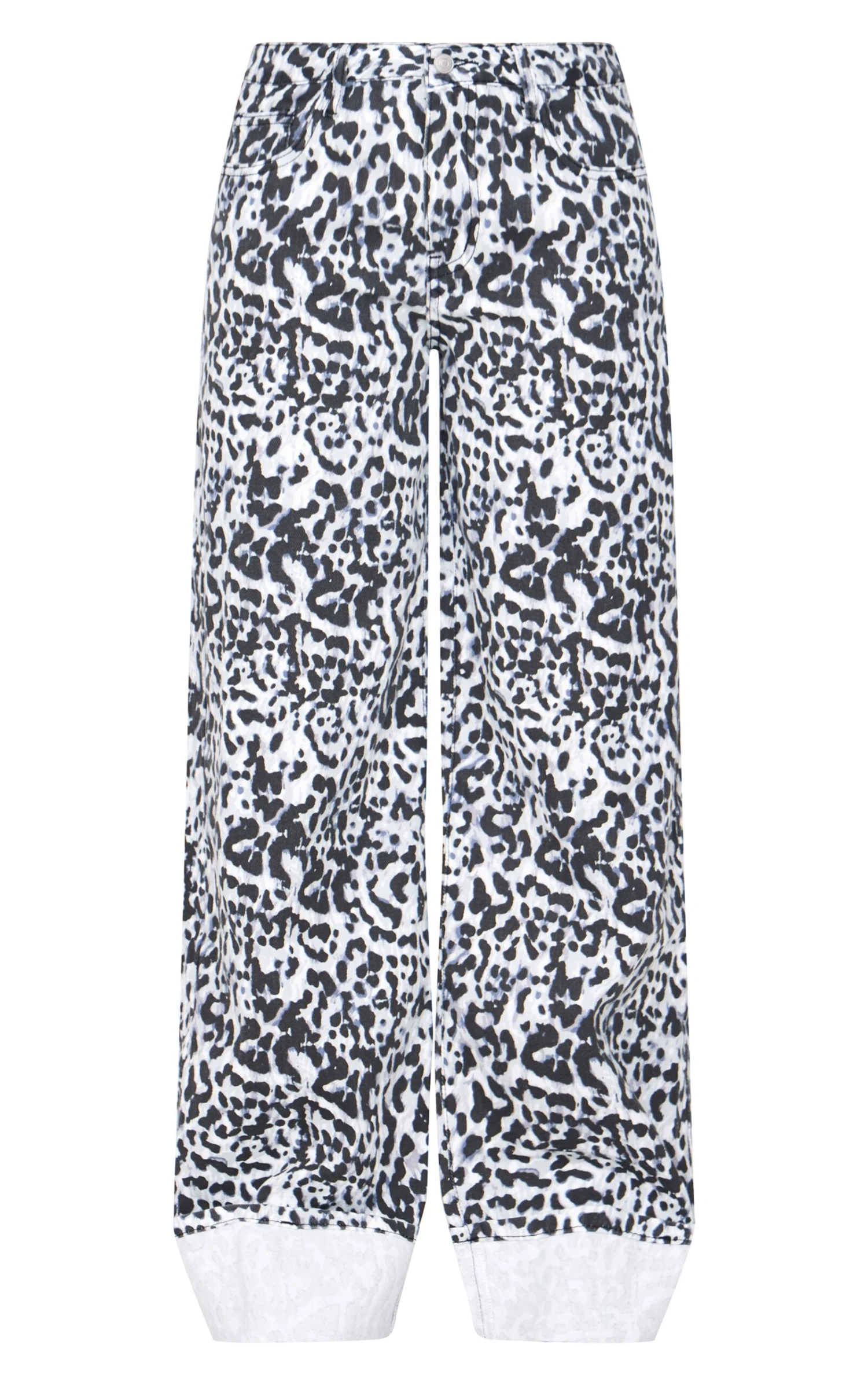 Prettylittlething White And Black Leopard Print Turn Up Hem Wide Leg Jeans 5 Prettylittlething White And Black Leopard Print Turn Up Hem Wide Leg Jeans - Image 5