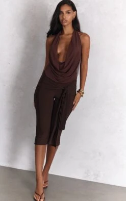 Prettylittlething Chocolate Double Layer Slinky Wrap Capri's