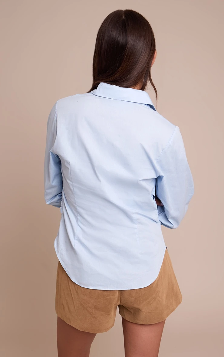 Prettylittlething Light Blue Cotton Wrap Detail Longline Shirt 2 Prettylittlething Light Blue Cotton Wrap Detail Longline Shirt - Image 2