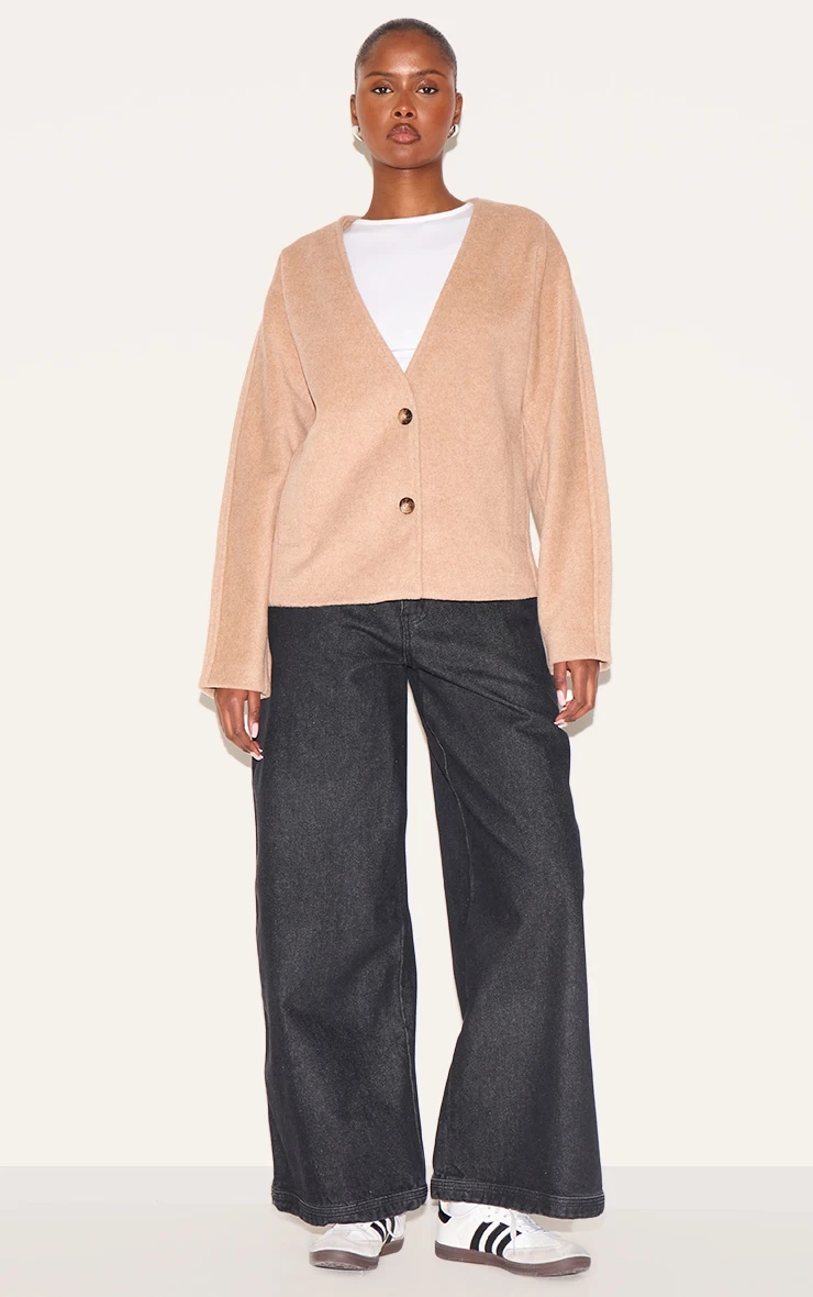 Prettylittlething Mocha Wool Look Button Up V Neck Jacket 3 Prettylittlething Mocha Wool Look Button Up V Neck Jacket - Image 3