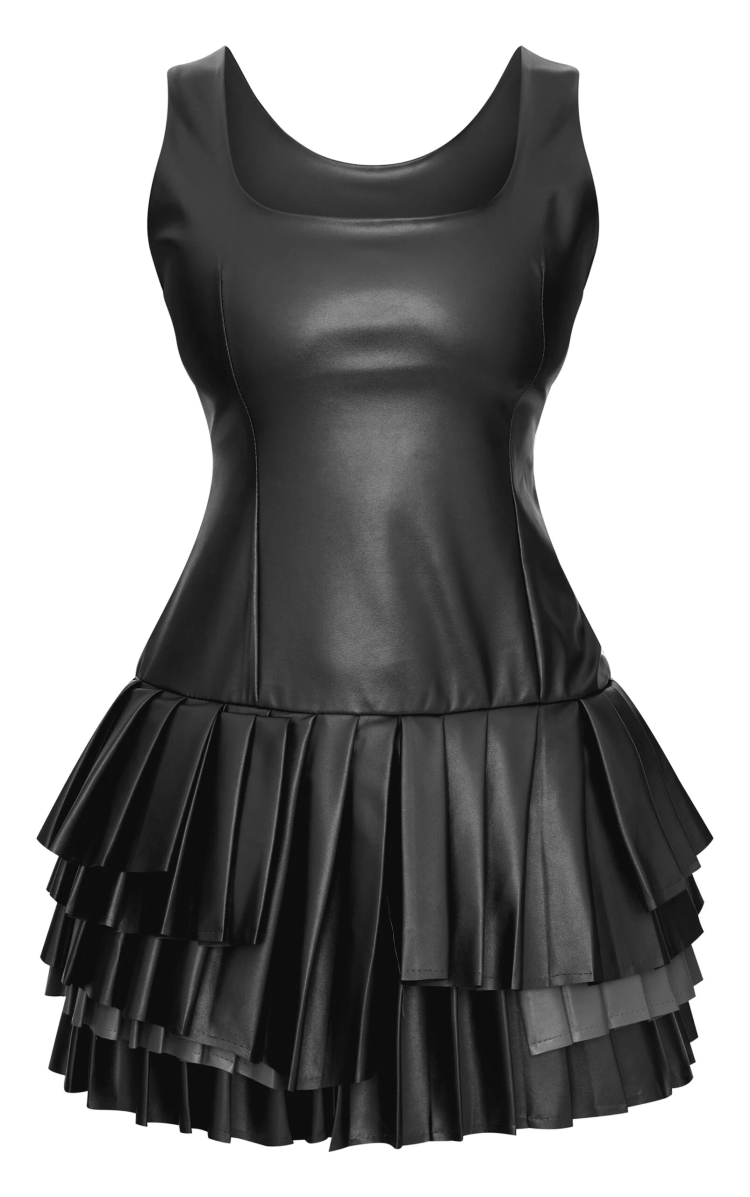 Prettylittlething Black Faux Leather Pleated Asymmetric Mini Dress 5 Prettylittlething Black Faux Leather Pleated Asymmetric Mini Dress - Image 5