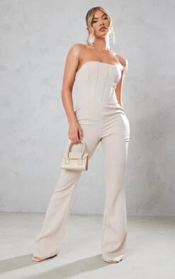 Prettylittlething Stone Corset Bandeau Flared Jumpsuit