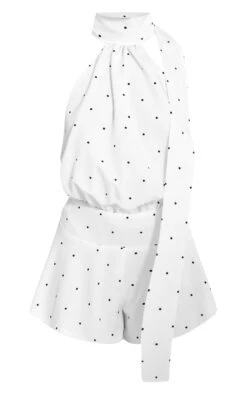 Prettylittlething White Pokadot Halter Neck Neck Scarf Detail Romper -Pretty Little Thing Shop 6d6a3dcf3ce2a576680795a10dfb7a18b255ae54 CNN7742 5 white pokadot halter neck neck scarf detail playsuit
