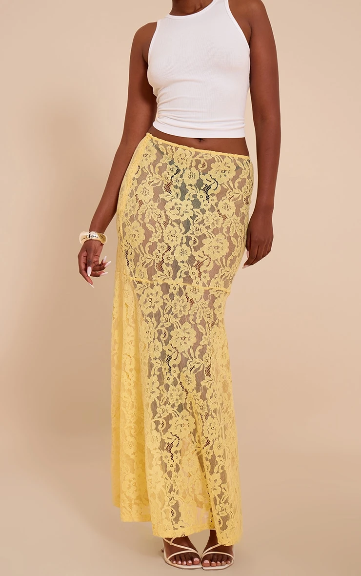 Prettylittlething Lemon Floral Lace Sheer Maxi Skirt 2 Prettylittlething Lemon Floral Lace Sheer Maxi Skirt - Image 2