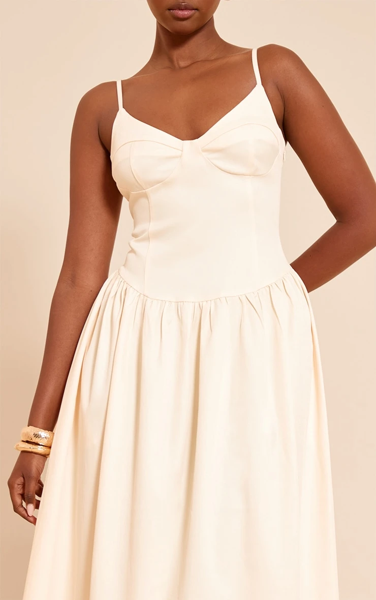 Cream Woven Strappy Bust Detail Maxi Dress 4 Cream Woven Strappy Bust Detail Maxi Dress - Image 4