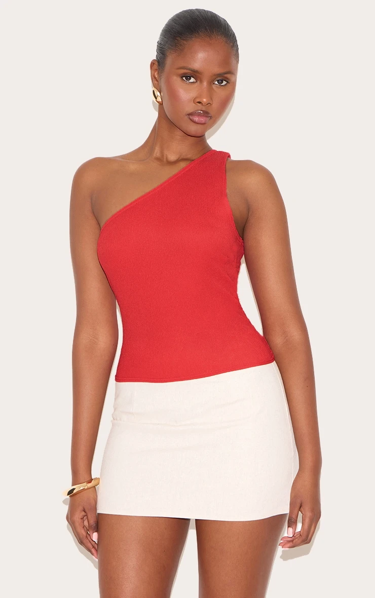 Prettylittlething Burnt Orange Textured One Shoulder Longline Vest Top 1 Prettylittlething Burnt Orange Textured One Shoulder Longline Vest Top