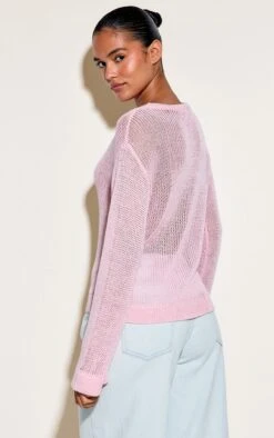 Prettylittlething Pink Filagree Knit Slouchy Sweater -Pretty Little Thing Shop 6e788b7903b7069024eaf466aae0bb1ea3d1cec8 CNO5086 2 pink filagree knit slouchy jumper