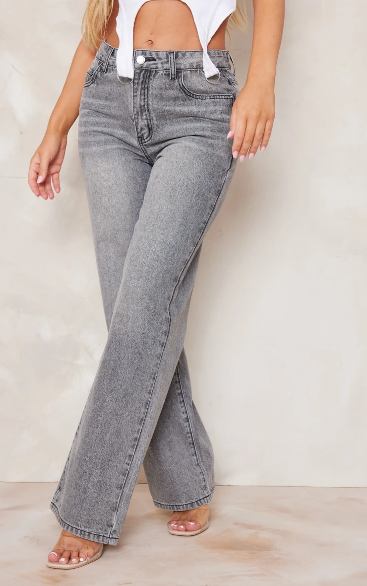 Prettylittlething Grey Faded Wash Straight Leg Jeans 2 Prettylittlething Grey Faded Wash Straight Leg Jeans - Image 2