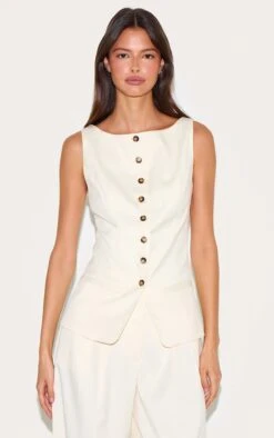 Prettylittlething Cream Tailored Woven Boatneck Vest