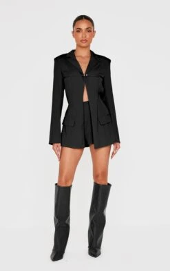 Prettylittlething Black Tailored Woven Thin Belt Detail Romper