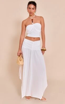 Prettylittlething White Asymmetric Hem Maxi Skirt