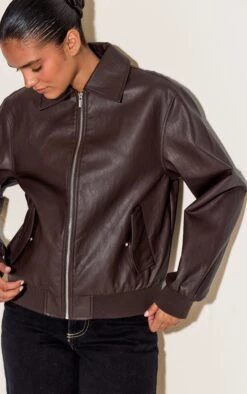 Prettylittlething Dark Chocolate Faux Leather Bomber Jacket -Pretty Little Thing Shop 6f405788ac4a2ab09a30f21a6cb5c66f248fa9c6 CNN2514 1 dark chocolate faux leather bomber jacket