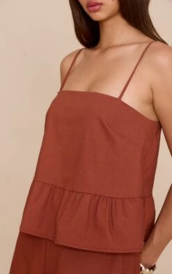 Prettylittlething Rust Linen Blend Peplum Detail Overlay Jumpsuit -Pretty Little Thing Shop 6f60340ab7b4b5294319df0ea344bfe6f22fed35 CNM7294 4 rust linen blend peplum detail overlay jumpsuit