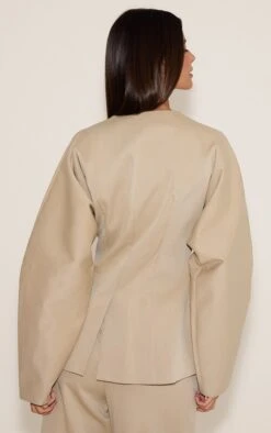 Prettylittlething Sand Premium Woven Tailored Collarless Blazer -Pretty Little Thing Shop 6fca7f8bd21e692ebc9782d8303acf7f50c4c23c CNN4374 2 sand premium woven tailored collarless blazer