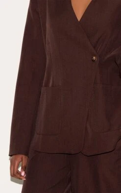 Prettylittlething Dark Brown Tailored Woven Asymmetric Blazer -Pretty Little Thing Shop 6fedf73d5a217f33498076386eb60ae7b12bb1a6 CNM1900 4 dark brown tailored woven asymmetric blazer