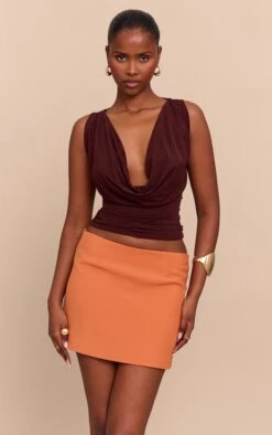 Prettylittlething Rust Woven A Line Mini Skirt -Pretty Little Thing Shop 7011917c7c0e0b5f8f793f1c386511e894bbc31b CNM6263 4 rust woven a line mini skirt