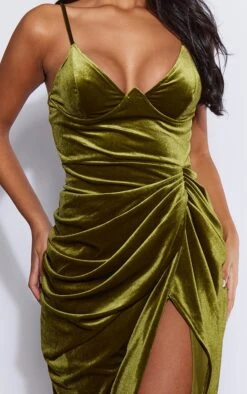 Prettylittlething Olive Velvet Underwired Strappy Draped Midi Dress -Pretty Little Thing Shop 70321d23fb88f68697ff796226ada1e64dd24456 cnb3688 4