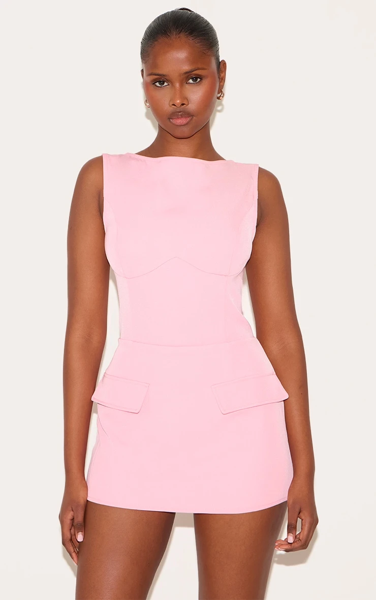 Prettylittlething Candy Pink Woven Pocket Detail Sleeveless Skort Romper