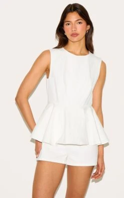 Prettylittlething White Cotton Peplum Skort Romper