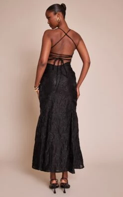 Prettylittlething Black Textured Lace Up Back Maxi Dress -Pretty Little Thing Shop 712d26313d81357a7824f04e95481a5e9bc8cfeb CNO3775 2 black textured lace up back maxi dress