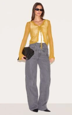 Prettylittlething Olive Ladder Knit Sheer Cropped Tie Front Top -Pretty Little Thing Shop 714cbc319babd75ba77fc289427bce9d43390e92 CNL3273 3 olive ladder knit sheer cropped tie front top