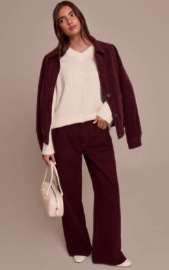 Burgundy Low Rise Wide Leg Jeans