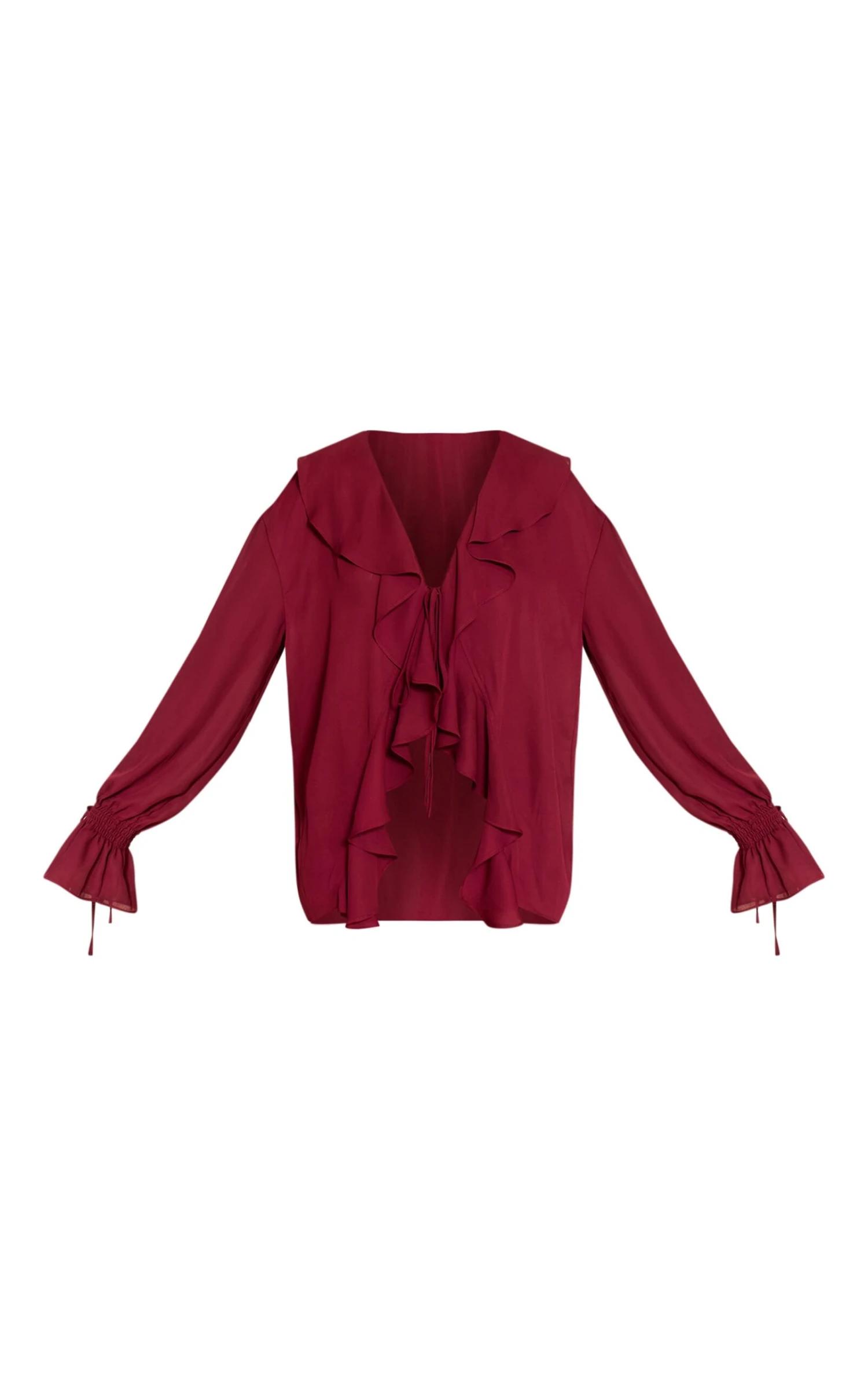 Wine Chiffon Ruffle Tie Front Blouse 5 Wine Chiffon Ruffle Tie Front Blouse - Image 5