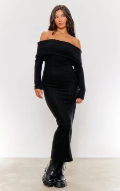Prettylittlething Black Brushed Rib Oversized Bardot Maxi Dress -Pretty Little Thing Shop 71a129371f3532b9d755f34a7814d51a988234d6 cng7942 3