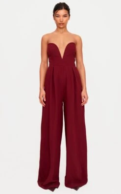 Prettylittlething PLT Label Burgundy Plunge Wide Leg Jumpsuit -Pretty Little Thing Shop 71bae4689acdd3f6d683b17214fe0b89062f6c74 cnl0396 3