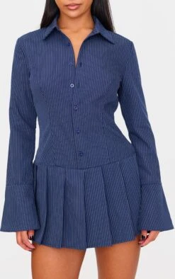 Prettylittlething Navy Stripe Shirt Pleated Skort Romper -Pretty Little Thing Shop 71fc5def416b834fdc13149b421cd268b5f626be cnl0510 4