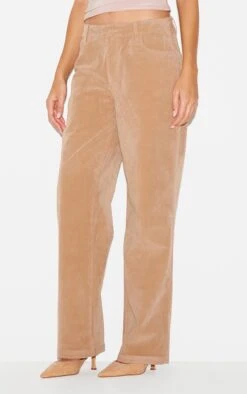 Prettylittlething Sand Faux Suede Mid Rise Straight Leg Pants