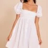 Prettylittlething White Cotton Button Down Smock Dress
