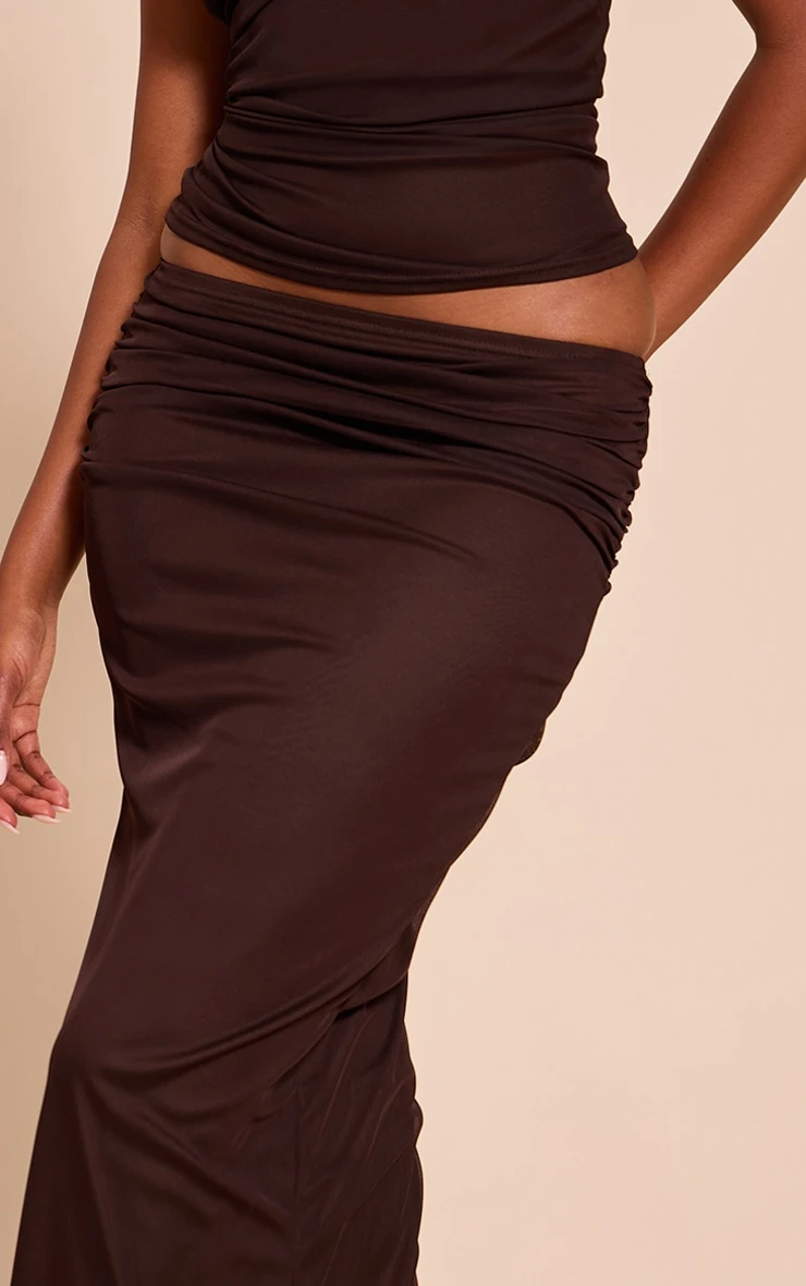 Dark Brown Mesh Ruched Maxi Skirt 4 Dark Brown Mesh Ruched Maxi Skirt - Image 4