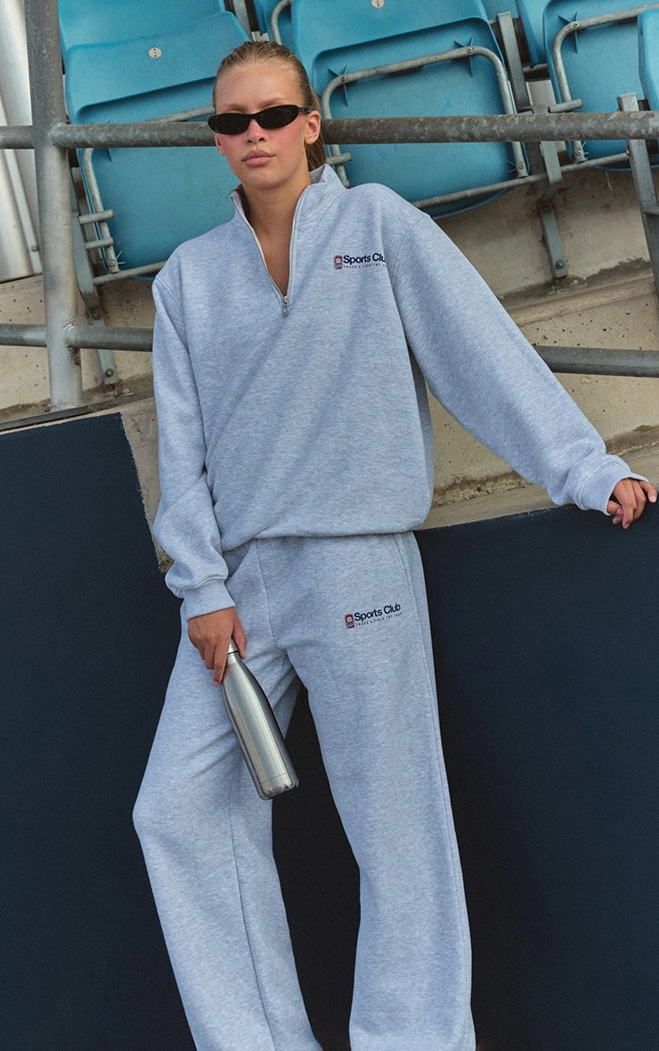 Ash Grey Sports Club Straight Leg Sweatpants 1 Ash Grey Sports Club Straight Leg Sweatpants