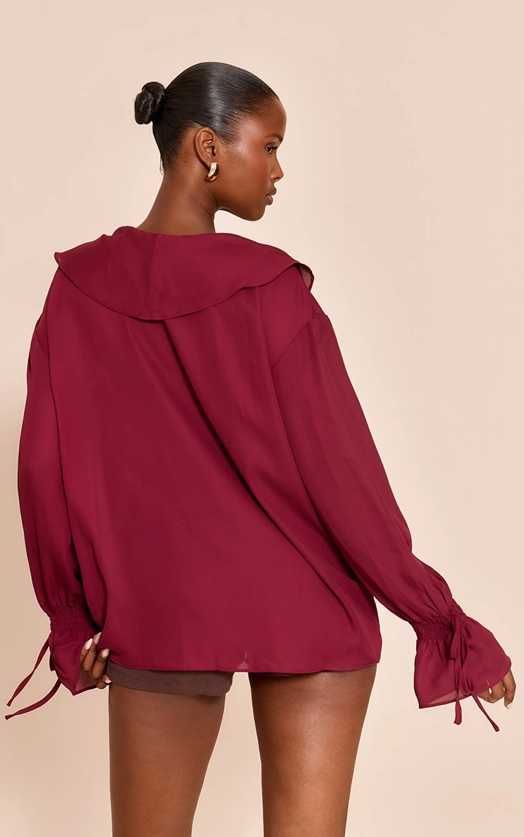 Wine Chiffon Ruffle Tie Front Blouse 2 Wine Chiffon Ruffle Tie Front Blouse - Image 2